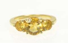 14K Yellow Gold Three Stone Citrine Vintage Statement Ring