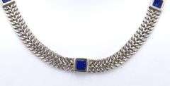 Set of Vintage 925 Sterling Silver Lapis Link Necklace and Matching Bracelet and Earrings