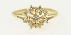 14K Yellow Gold Diamond Snow Flake Flower Cluster Cocktail Ring