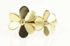 14K Yellow Gold Flower Geometric Blossom Floral Statement Ring
