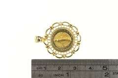 14K Yellow Gold Virgin Mother Mary Ornate Scalloped Pendant