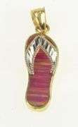 14K Yellow Gold Sim. Opal Inlay Two Tone Flip Flop Shoe Charm/Pendant