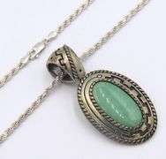 Vintage Sterling Silver Signed Turquoise Pendant on Italian Rope Chain Necklace