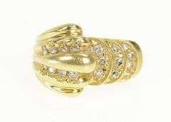 14K Yellow Gold 1940's 0.20 Ctw Diamond Encrusted Scalloped Ring