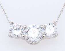 Platinum 3 Stone Cubic Zirconia Pendant on Chain