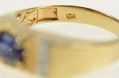 10K Yellow Gold Oval Syn. Sapphire Diamond Textured Nugget Ring