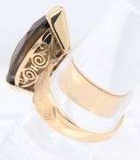 Attractive Yellow Gold 7ct Retro MArquoise Smokey Quarzt Ring