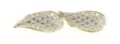 14K Yellow Gold Paisley Pave CZ Encrusted Tear French Clip Earrings