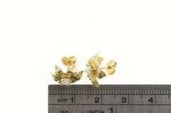 14K Yellow Gold Retro Natural Opal Flower Floral Stud Earrings