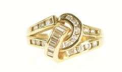 14K Yellow Gold 0.72 Ctw Baguette & Round Diamond Knot Ring