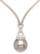 13.50MM Tahitian Pearl and 0.12ctw Diamond Pendant Necklace in 18K