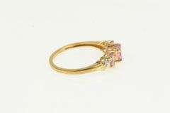 10K Yellow Gold Three Stone Pink Topaz Heart Diamond Accent Ring