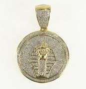 10K Yellow Gold Pave Diamond Pharaoh Egyptian Medallion Charm/Pendant