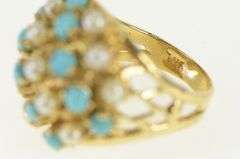14K Yellow Gold 1960's Pearl Turquoise Domed Vintage Cocktail Ring