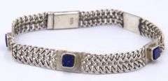 Set of Vintage 925 Sterling Silver Lapis Link Necklace and Matching Bracelet and Earrings