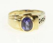 14K White Gold Modernist Oval Two Tone Geometric Sim. Iolite Ring