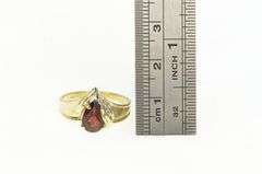 14K Yellow Gold Pear Garnet Diamond Accent Vintage Statement Ring