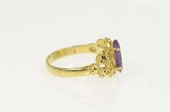 14K Yellow Gold Marquise Amethyst Textured Geometric Vintage Ring