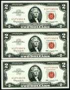 (3) Superb Crisp 1963 $2 Red Seal Notes-Consecutive!