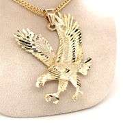 14K YELLOW GOLD DIAMOND CUT EAGLE CHARM WITH CHAIN