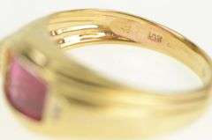 10K Yellow Gold Faceted Syn. Ruby Diamond Accent Men's Ring