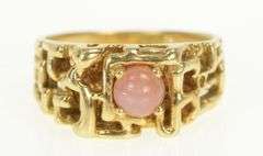 14K Yellow Gold 1960's Abstract Nugget Syn. Pink Star Sapphire Ring