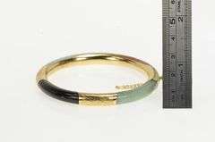 14K Yellow Gold Ornate Vintage Carved Jade Engraved Bangle Bracelet