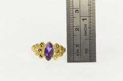 14K Yellow Gold Marquise Amethyst Textured Geometric Vintage Ring