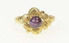14K Yellow Gold 1960's Natural Star Ruby Leaf Design Vintage Ring