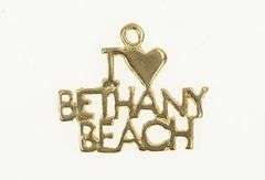 14K Yellow Gold I Love Bethany Beach Delaware Souvenir Charm/Pendant