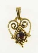 14K Yellow Gold Victorian Garnet Heart Love Valentine Charm/Pendant