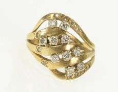 14K Yellow Gold 0.46 Ctw 1950's Diamond Wavy Layer Statement Ring