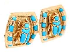 Turquoise Accent Scarab Earrings in 18K