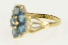 10K Yellow Gold Blue Topaz Diamond Halo Statement Cocktail Ring