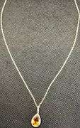 LUXURIOUS YELLOW SILVER CITRINE TEAR DROP NECKLACE WITH DIAMONDS