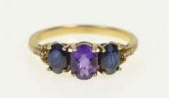 10K Yellow Gold Amethyst Sapphire Diamond Vintage Ring