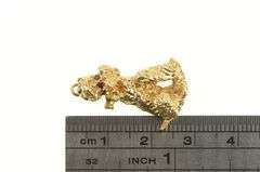14K Yellow Gold Retro 1960's Syn. Ruby Eyed Dog Poodle Charm/Pendant