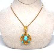 VINTAGE 18K YELLOW GOLD PENDANT WITH TURQUOISE