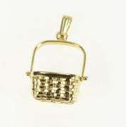 14K Yellow Gold 3D Longaberger Basket Articulated Picnic Charm/Pendant