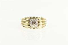 14K Yellow Gold Diamond Squared Men's Grooved Wedding Ring