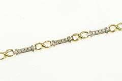 14K Yellow Gold Two Tone Diamond Bar Link X Criss Cross Bracelet