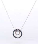 Fabulous White Gold Blue Sapphire and Diamond Circle Pendant on Chain