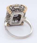 Antique White Gold Synthetic Alexandrite, Seed Pearl and Enamel Ring