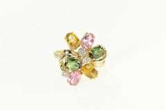 14K Yellow Gold Citrine Diamond Pink Topaz Tsavorite Cluster Ring