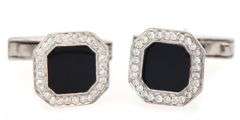 Black Onyx and 0.15ctw Diamond Frame Cufflinks in 18K