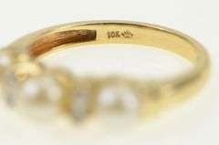 10K Yellow Gold Pearl Diamond Accent Vintage Statement Ring