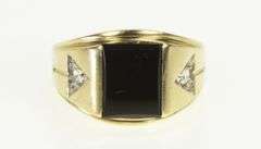10K Yellow Gold Black Onyx CZ Accent Vintage Retro Statement Ring