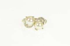 14K White Gold 1950's Pearl Diamond Curvy Bypass Vintage Ring