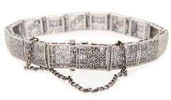 Vintage 0.28ctw Diamond and Synthetic Sapphire Scroll Milgrain Bracelet in 14K and Platinum