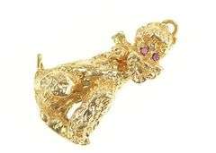 14K Yellow Gold Retro 1960's Syn. Ruby Eyed Dog Poodle Charm/Pendant